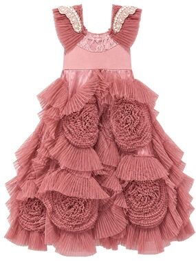 Dollcake I’m Blushing Frock Dress Size 2 Mauve Pink Pleated Swirl Couture Gown